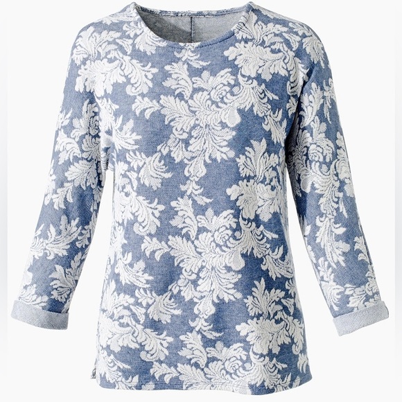 Chico’s Damask Denim Dolman Sleeve Top Blouse Sz M - Picture 1 of 7